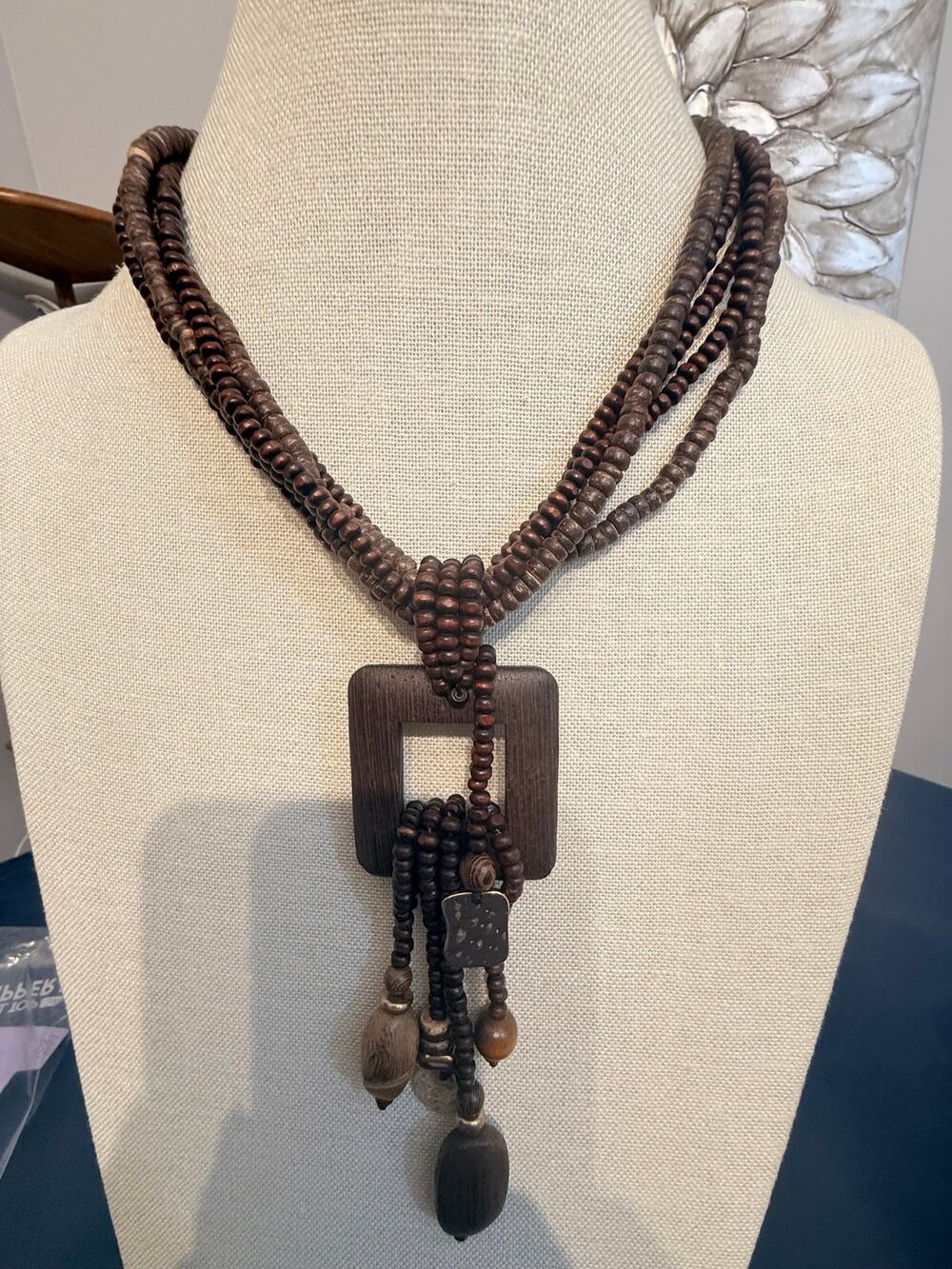Vintage 18” 1945 Wood Bead Statement Necklace